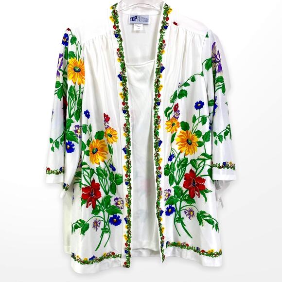 90s TOP NOTCH Vintage White Floral Shirt Jacket Blouse - Picture 1 of 10